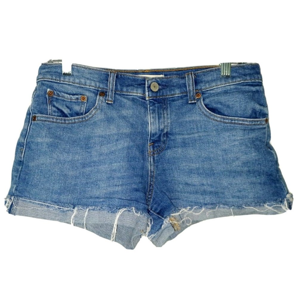 GAP 1969  27/4 Medium Wash Cotton/Spandex Denim Shorts w/ Cuff Raw Hem 3" inseam